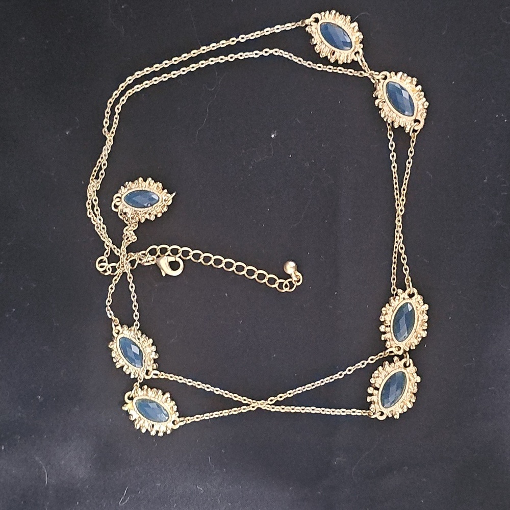 Elegant Gold and Blue Stones Necklace